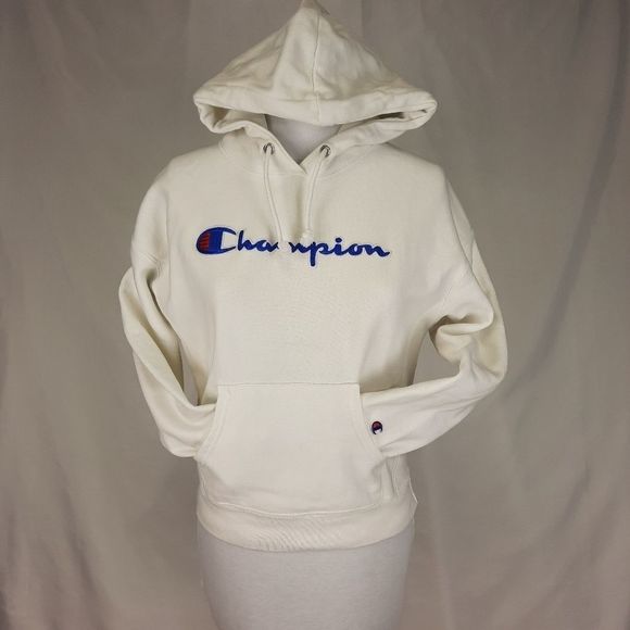 Champion Vintage white reverse weave hooded sweatshirt hoodie script logo small - Picture 6 of 16